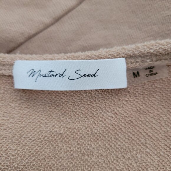 Mustard Seed Cold Shoulder Oversized Cropped Sweatshirt Womens Size M Tan - Picture 3 of 8